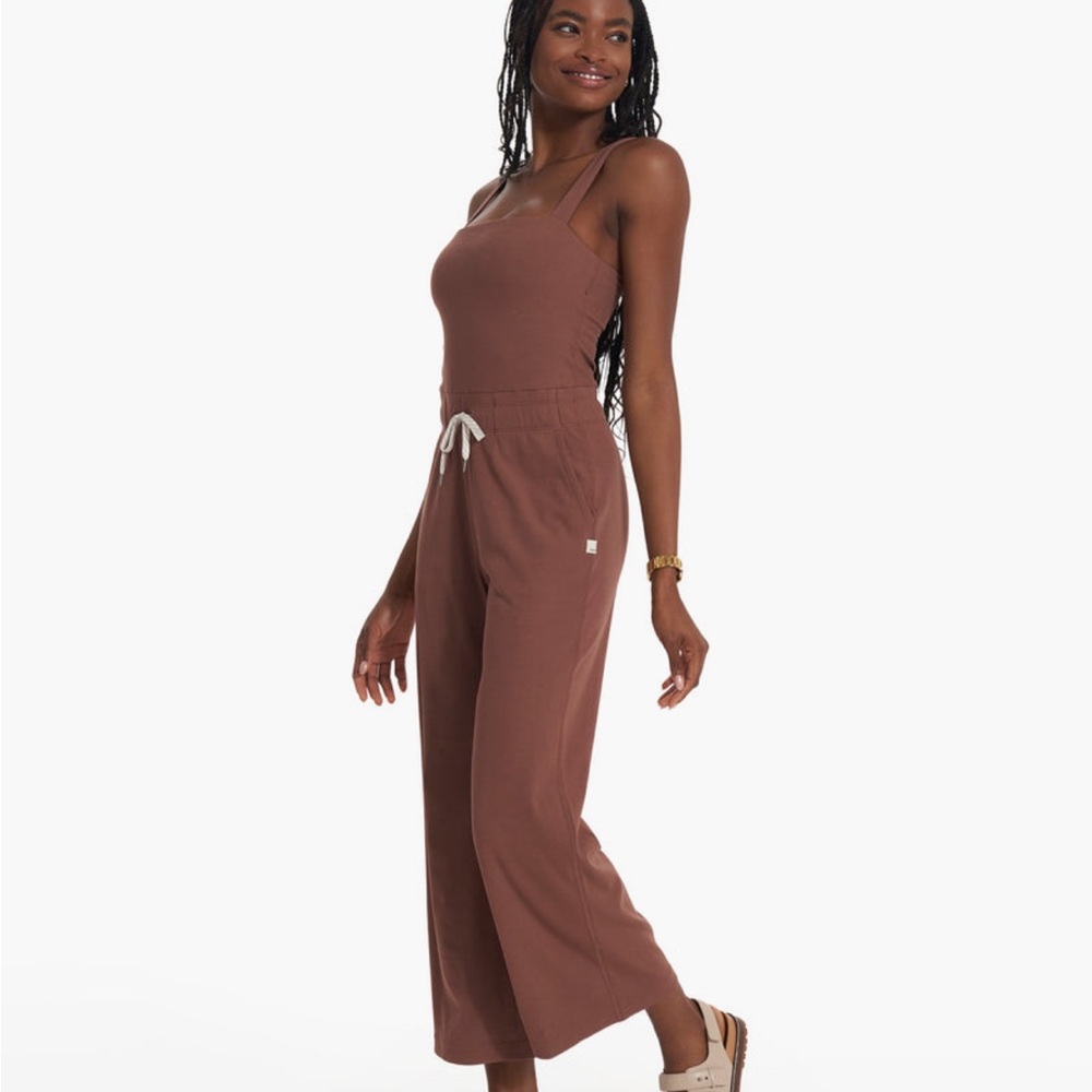 Vuori Chestnut Brown Wide-Leg Jumpsuit with Drawstring